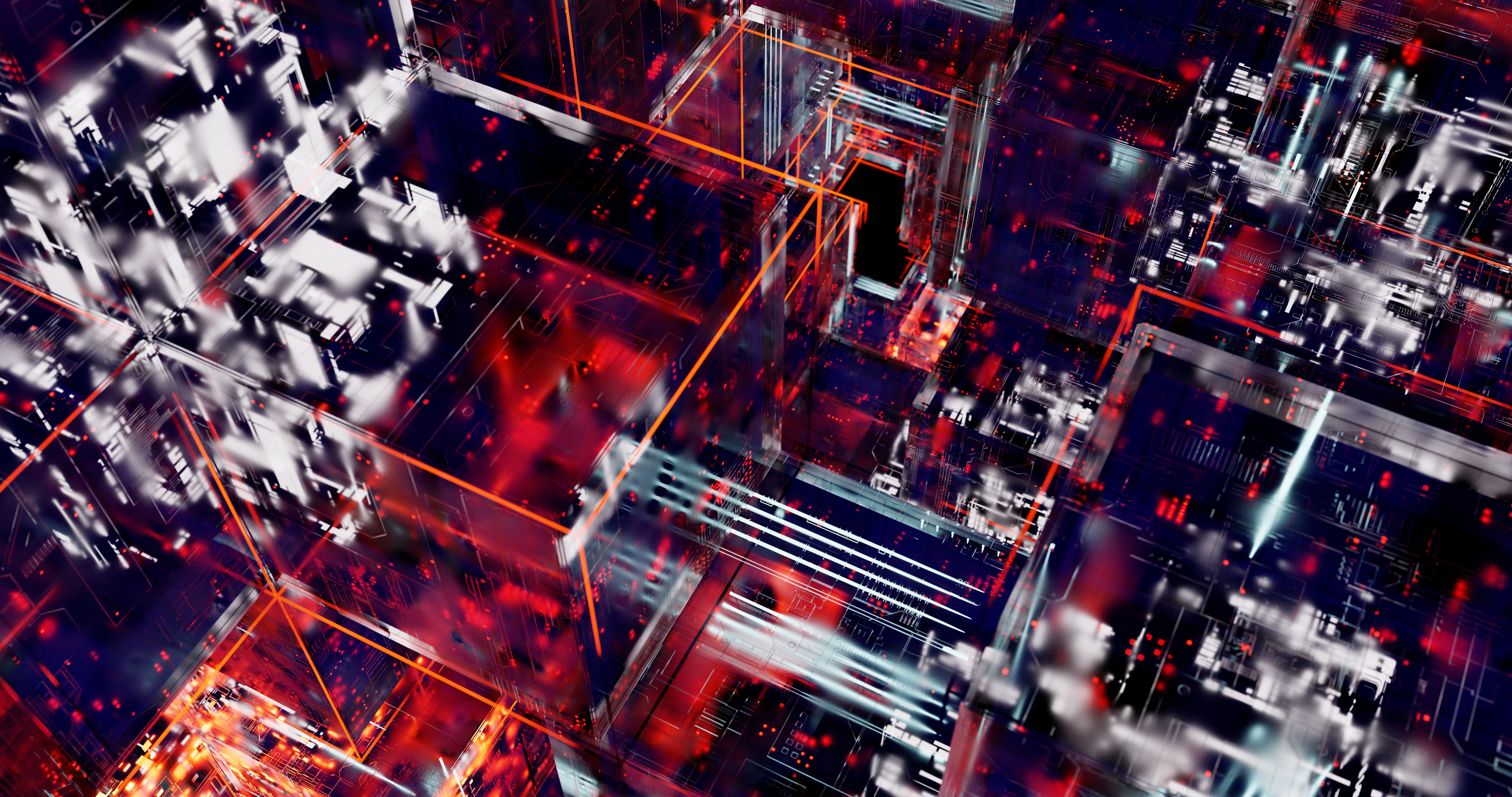 Abstract depiction of digital circuits with glowing lights representing blockchain technology